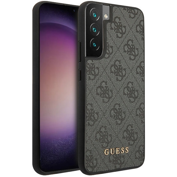 GUESS Obal na mobil pre Samsung Galaxy S23, 4G Metal Gold Logo, sivé