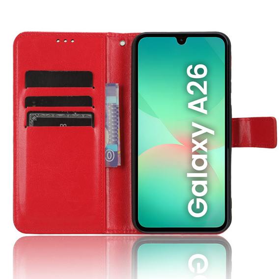 Klapkové puzdro pre Samsung Galaxy A26, Crazy Horse Wallet, červené