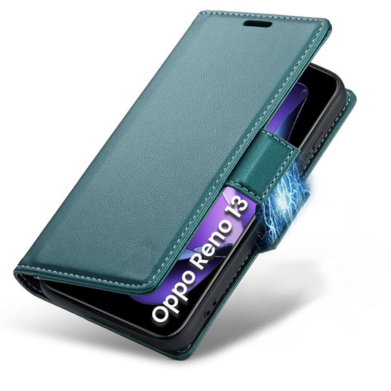Puzdro pre Oppo Reno 13, ERBORD Glossy Litchi, flipová peňaženka, zelený