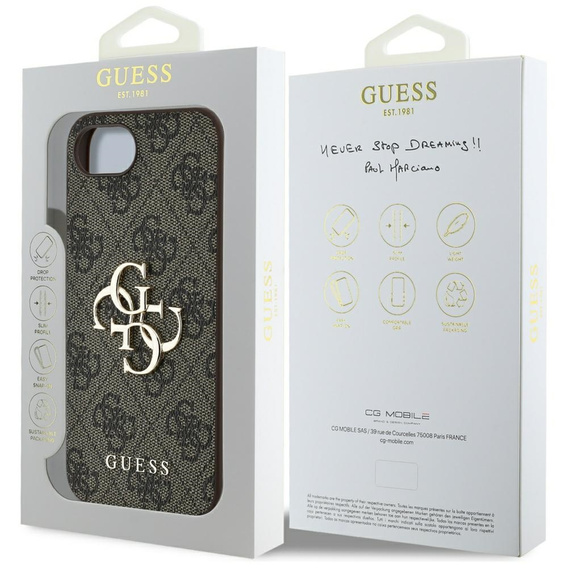 GUESS Obal na mobil pre iPhone 16E, 4G Big Metal Logo, hnedé