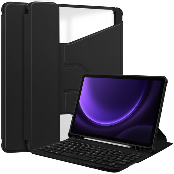 Puzdro s klávesnicou pre Samsung Galaxy Tab S10 Lite / S10 FE / S9 FE, Rotary 360° Leather, čierne