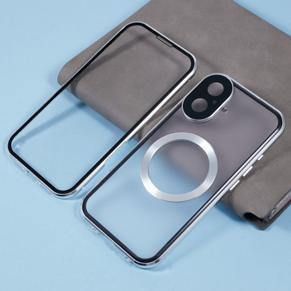 Magnetické puzdro Dual Glass MagSafe pre iPhone 16, strieborné
