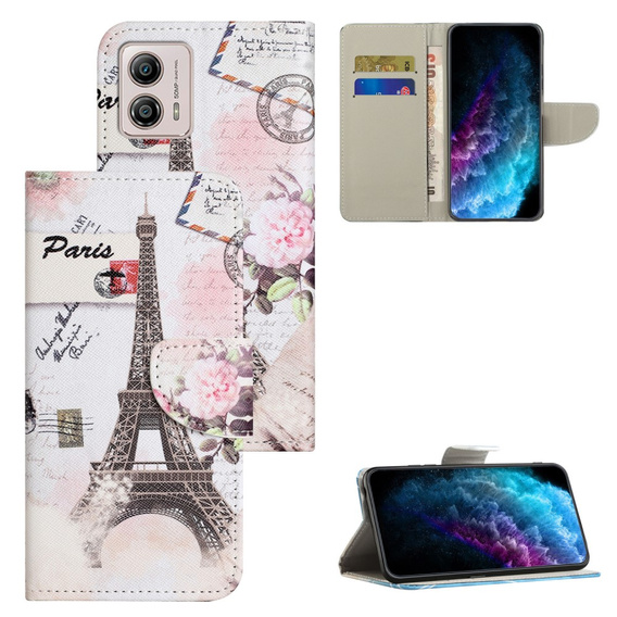 Klapkové puzdro pre Motorola Moto G73 5G, Wallet, Eiffel Tower, biele