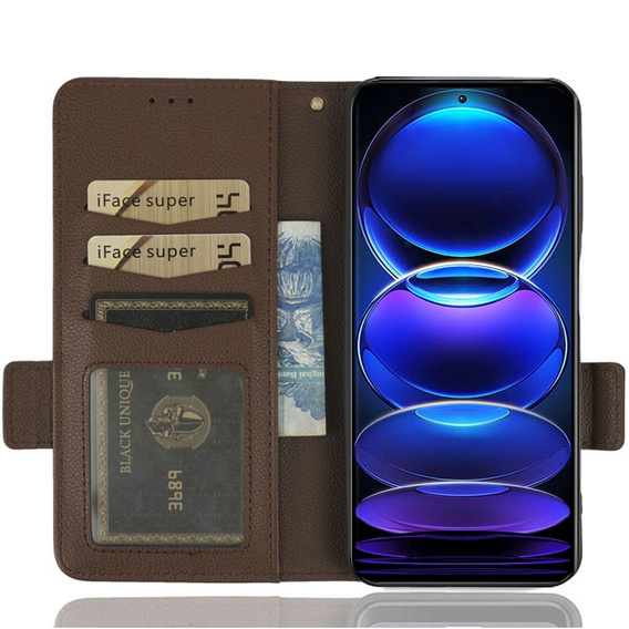 Klapkové puzdro pre Xiaomi Redmi Note 12 5G / POCO X5 5G, Wallet Litchi Magnet, hnedé