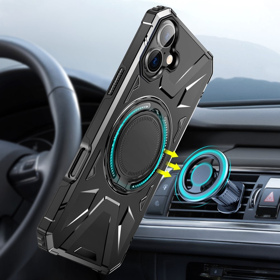 Puzdro pre iPhone 16, pancierované so stojanom a rukoväťou, čierne