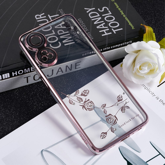 Puzdro pre Oppo Reno8 T 4G, Glitter Flower, ružové rose gold