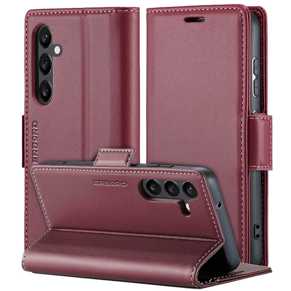 Puzdro pre Samsung Galaxy A16, ERBORD Glossy Litchi, flipová peňaženka, červené