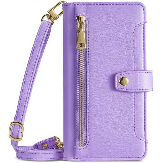 Klapkové puzdro pre iPhone 14 Pro, Wallet Zipper Pocket, fialové
