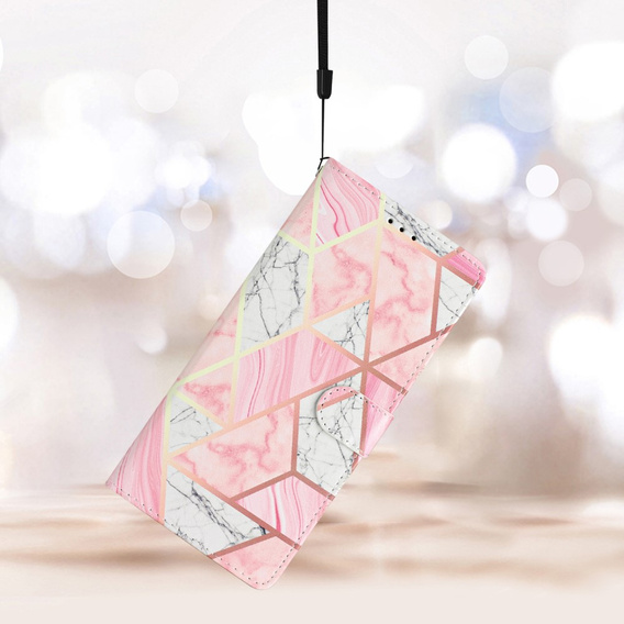 Klapkové puzdro pre Samsung Galaxy A25 5G, Wallet Marble, ružové + 9H sklo