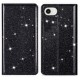 Flipové puzdro na iPhone 16E, Card Slot Glittery, čierne