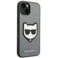 Karl Lagerfeld Obal na mobil pre iPhone 14, Saffiano Choupette Head Patch, strieborné