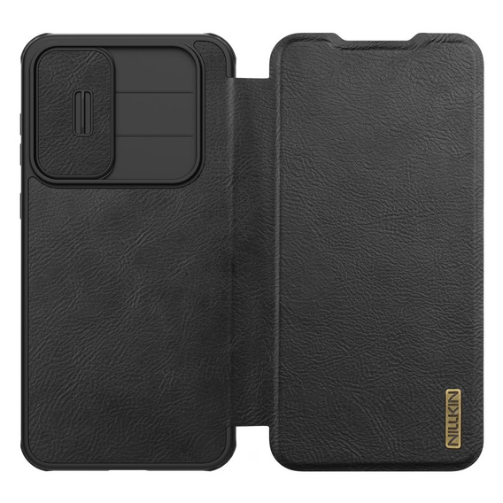 Flipové puzdro NILLKIN pre Samsung Galaxy A56, CamShield Qin Pro, kožené, čierne