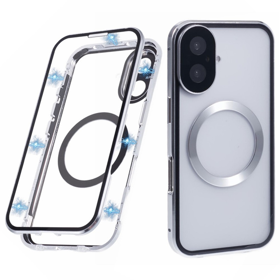 Magnetické puzdro Dual Glass MagSafe pre iPhone 16, strieborné