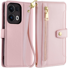 Klapkové puzdro pre Oppo Reno 13 Pro, Wallet Zipper Pocket, ružové