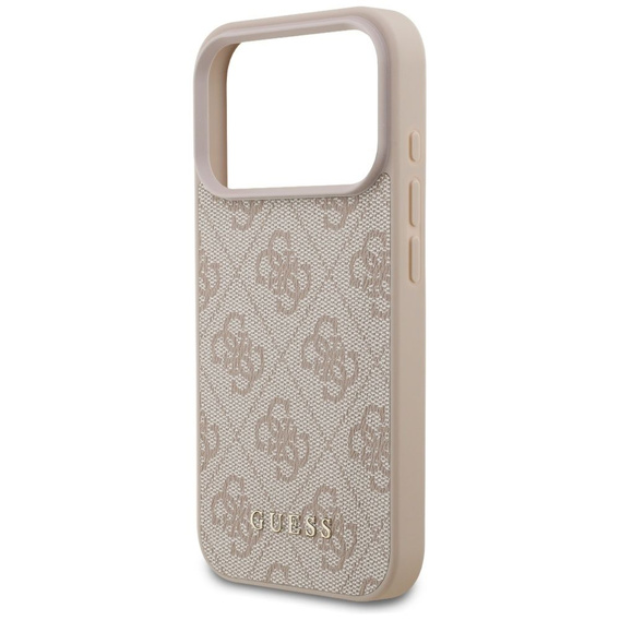 GUESS 4G kovové puzdro so zlatým logom pre iPhone 17 Pro