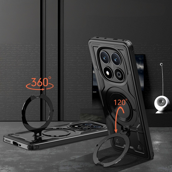 Puzdro pre Xiaomi Redmi Note 14 Pro+ 5G, Military MagSafe, čierne + sklo 9H