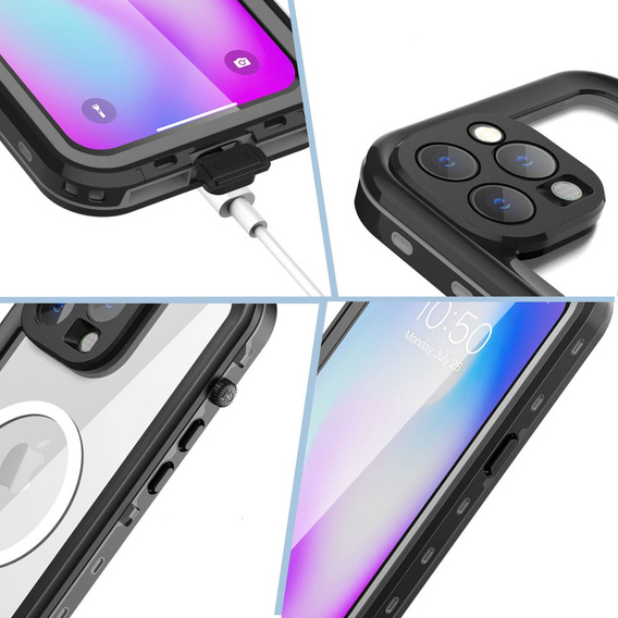 Vodotesné puzdro pre iPhone 14 Pro, Redpepper, pre MagSafe, čierne