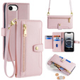 Klapkové puzdro pre iPhone 16E, Wallet Zipper Pocket, ružové