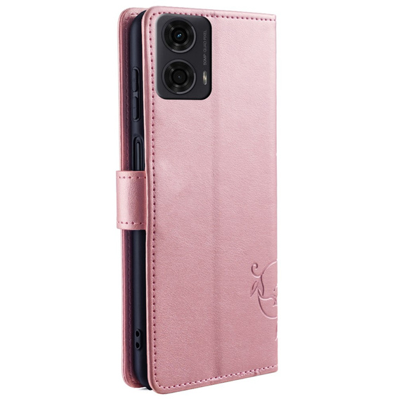 Klapkové puzdro pre Motorola Moto E14, Butterfly, ružové rose gold