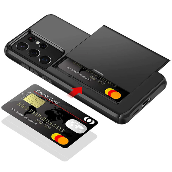Obal na mobil pre Samsung Galaxy S21 Ultra, Sliding Card Holder, čierne
