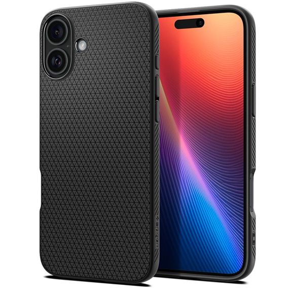 Puzdro Spigen pre iPhone 16 Plus, Liquid Air, čierne + tvrdené sklo 9H