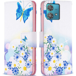 Klapkové puzdro pre Motorola Edge 40 Neo, Wallet, butterfly & flowers, biele