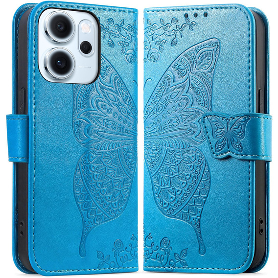 Klopové puzdro pre Oppo Reno 14F, peňaženka, Butterfly, modré