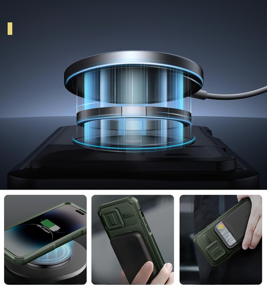 Obrnené puzdro pre iPhone 14 Pro, Dexnor CamProtect MagSafe, zelený (dva rámčeky)