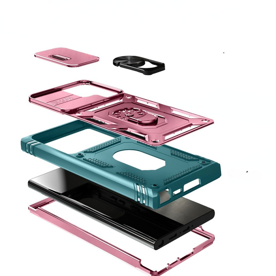 Obal na mobil pre Samsung Galaxy S24 Ultra, CamShield Slide, zelené / ružové