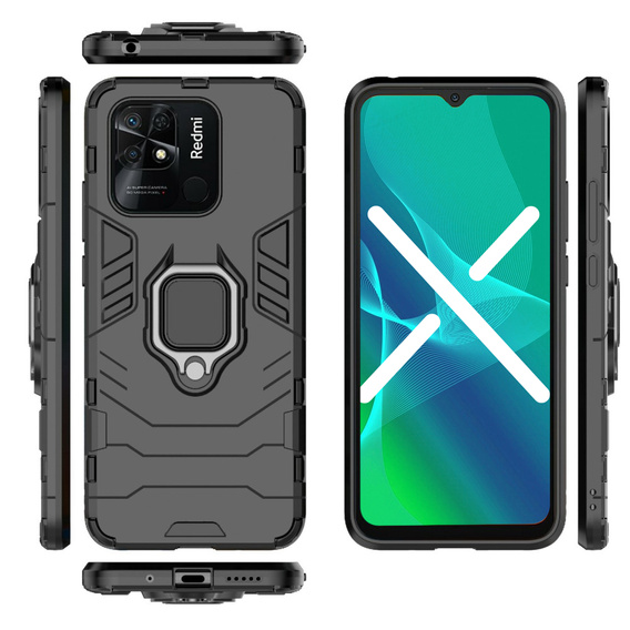 Obal na mobil pre Xiaomi Redmi 10C, Kickstand Ring, čierne