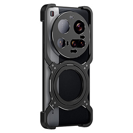 Puzdro pre Xiaomi 15 Ultra, Kickstand Bumper, s krytom objektívu, pre MagSafe, čierna / strieborná