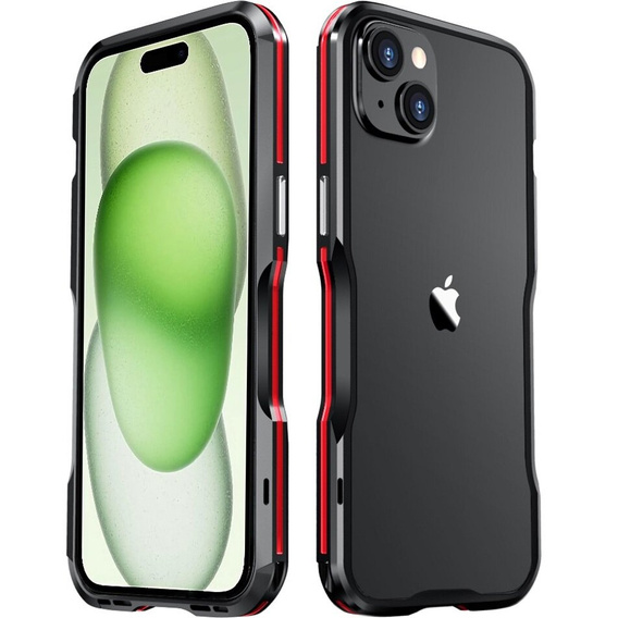 Puzdro LUPHIE pre iPhone 15, Armor Bumper, čierna / červená
