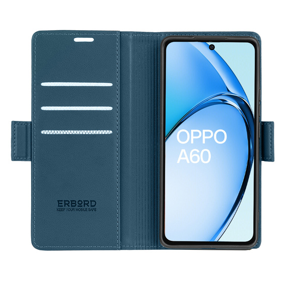 Puzdro pre Oppo A60, ERBORD Glossy Litchi, flipová peňaženka, modré