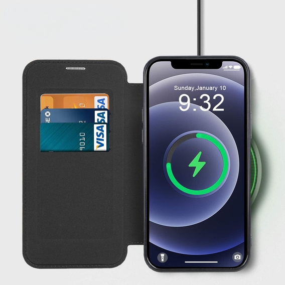 Klapkové puzdro pre iPhone 12, RFID Wallet MagSafe CamShield, čierne
