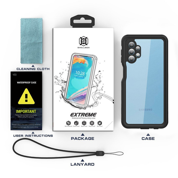 Vodotesné puzdro IP68 pre Samsung Galaxy A32 5G, SHELLBOX, čierne