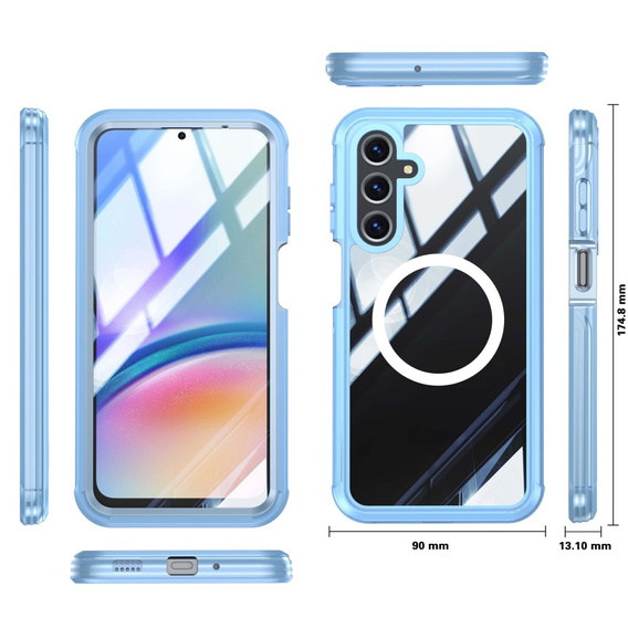 Puzdro pre Samsung Galaxy A16, Shockproof, so sklom, pre MagSafe, modré