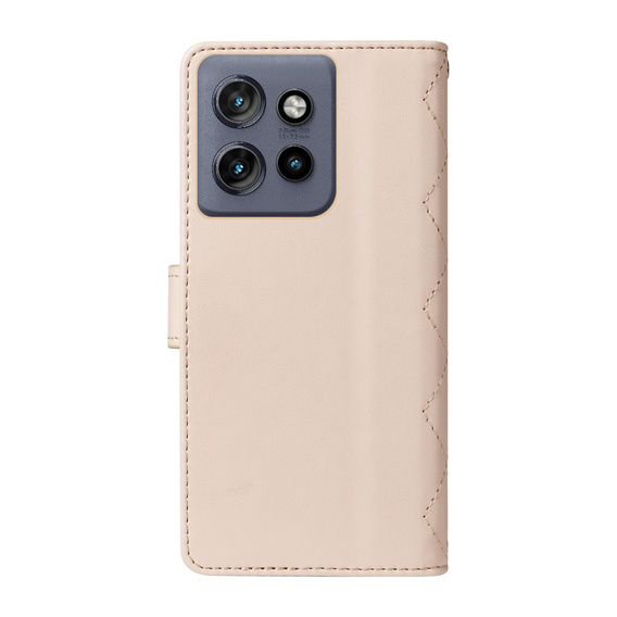 Puzdro s chlopňou pre Motorola Edge 50 Neo / Motorola ThinkPhone 25, Rhombus Crossbody Leather, béžové