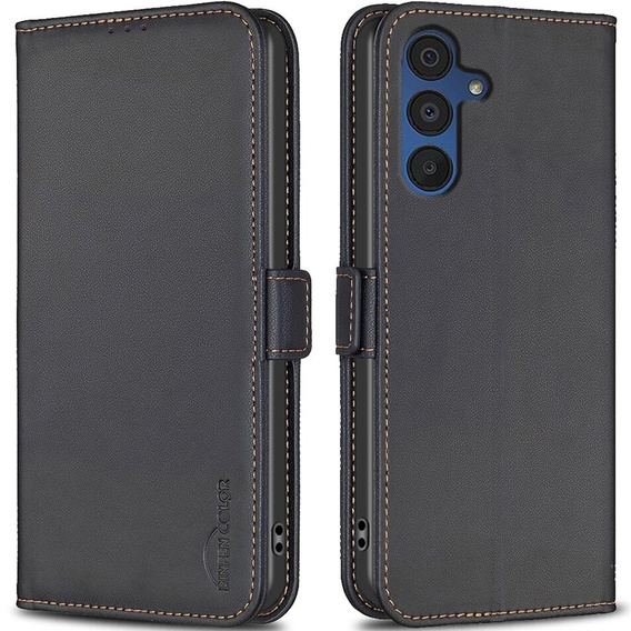 Klapkové puzdro pre Samsung Galaxy A15, BINFEN Wallet, čierne + 9H sklo