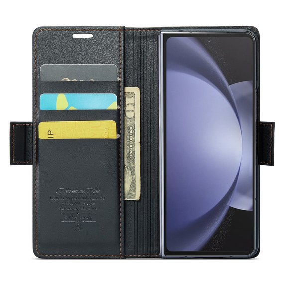 CASEME flipové puzdro pre Samsung Galaxy Z Fold6 5G, Litchi Wallet, čierne