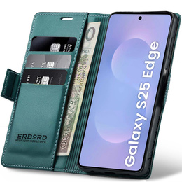 Puzdro pre Samsung Galaxy S25 Edge, ERBORD Glossy Litchi, flipová peňaženka, zelený