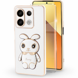 Puzdro pre Xiaomi Redmi Note 13 5G, Rabbit, biele + tvrdené sklo 9H