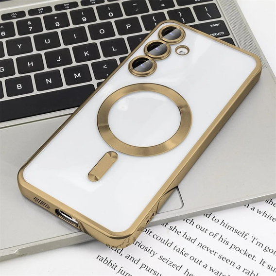 Puzdro pre Samsung Galaxy A35 5G, Electro MagSafe, zlaté + sklo na displej