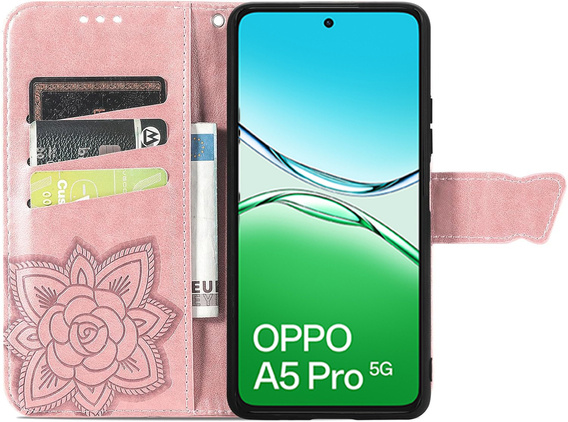 Klapkové puzdro pre Oppo A5 Pro 5G, Butterfly, ružové rose gold