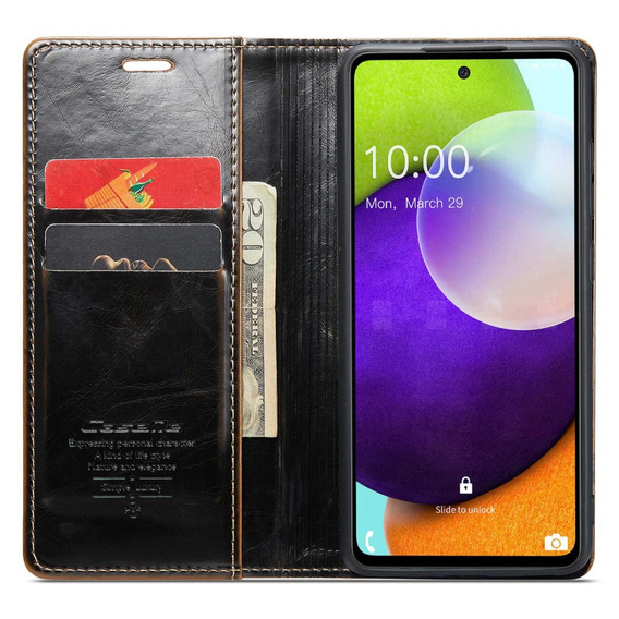 CASEME flipové puzdro pre Samsung Galaxy A52/A52s, Waxy Textured, káva