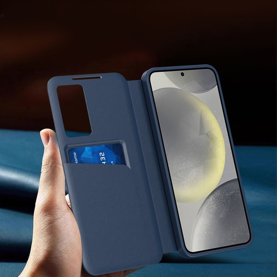 Flipové puzdro pre Samsung Galaxy S24 FE, Smart View Wallet, tmavomodré