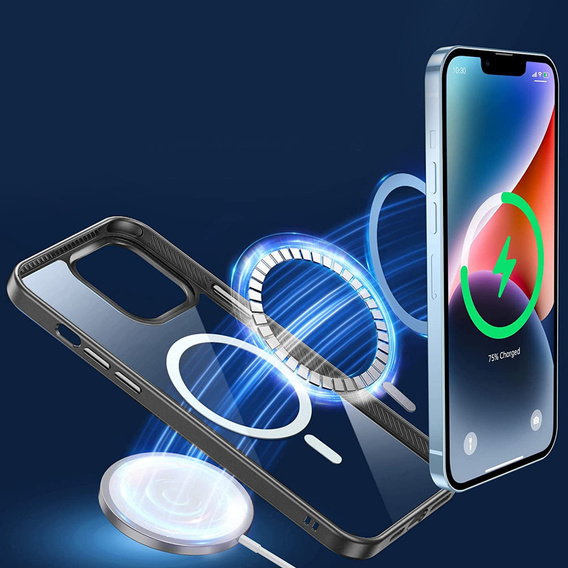 Obal na mobil pre iPhone 14, ERBORD Hybrid MagSafe Case, čierne
