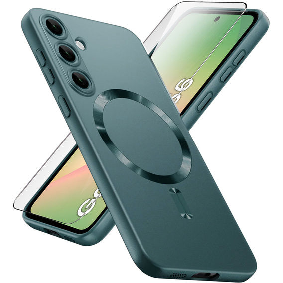 Puzdro pre Samsung Galaxy A56, ColorMag, pre MagSafe, zelený + tvrdené sklo 9H