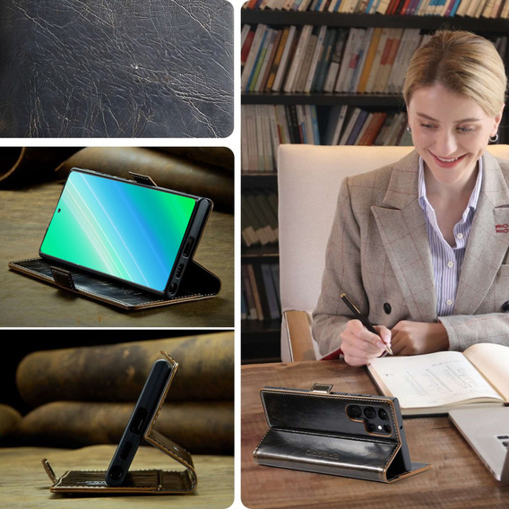 Klapkové puzdro pre Samsung Galaxy S23 Ultra, ERBORD Waxy Wallet, hnedé