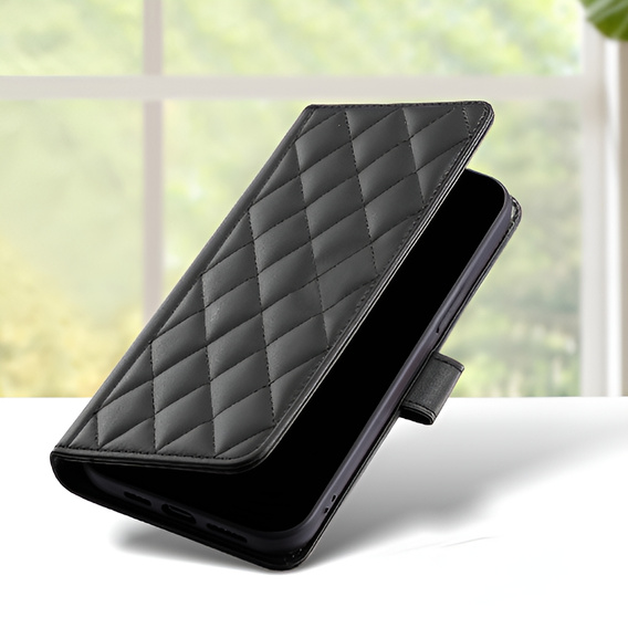 Puzdro s chlopňou pre Samsung Galaxy A16, Rhombus Crossbody Leather, čierne