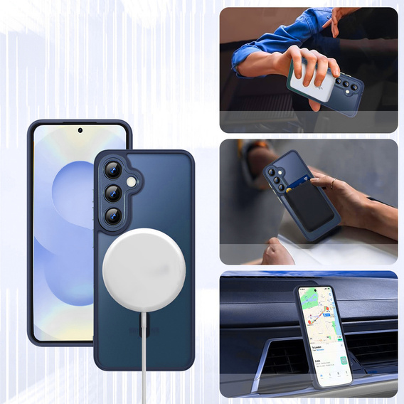 Puzdro pre Samsung Galaxy S25+ Plus, pre MagSafe, ERBORD Matt Case, námornícky modrý + sklo na displej